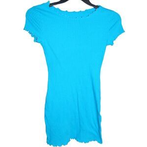 SHEIN women's junior's small US-04 EU-36 blue ribbed lettuce trim bodycon dress